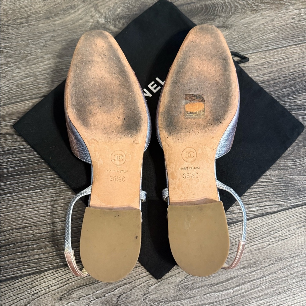 Chanel CC Pink Purple Metallic Slingback Flats - 36.5C - Picture 8 of 10